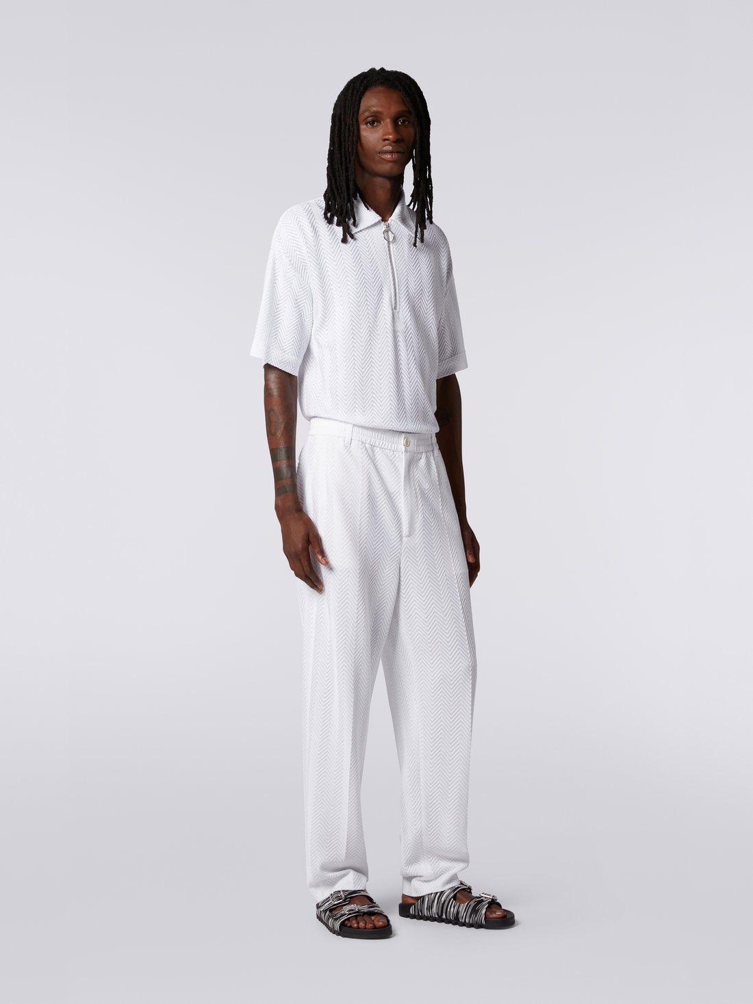 Classic plain cotton and viscose chevron trousers, White  - US23SI00BR00JC10601 - 2