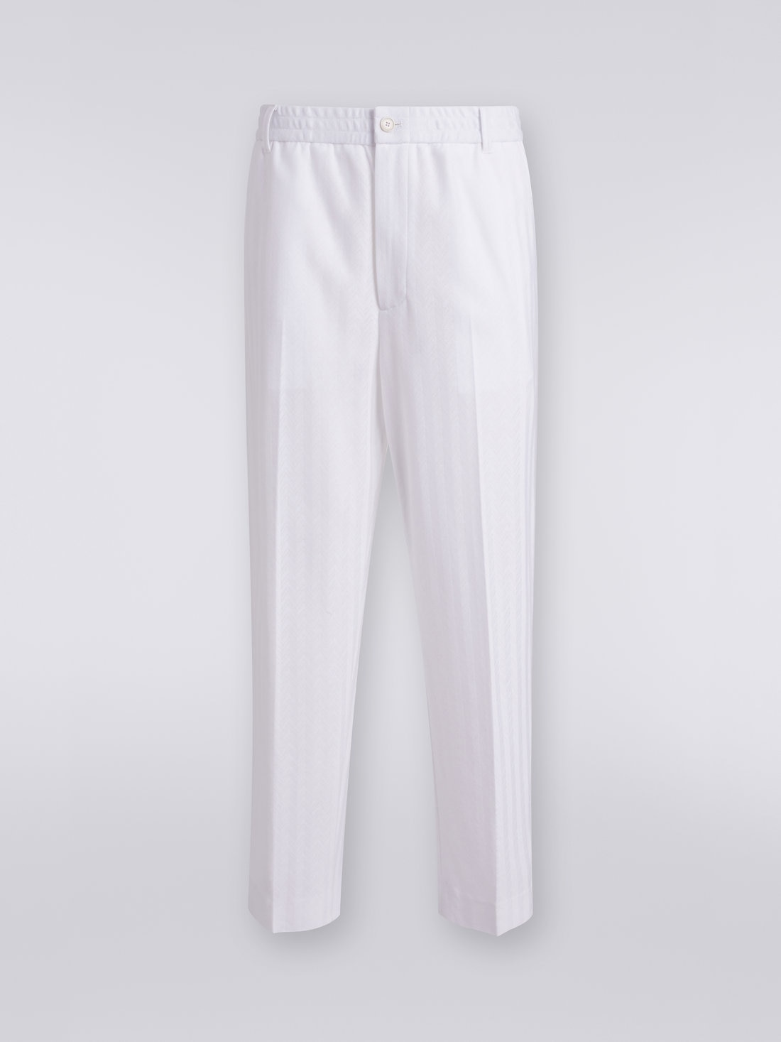 Pantaloni in viscosa e cotone chevron con piega stirata, Bianco  - US23SI00BR00L014001 - 0