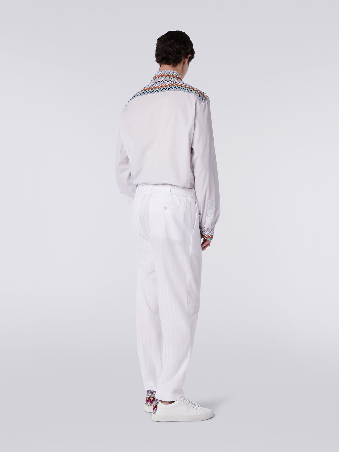 Pantalón de viscosa y algodón con motivo de espigas con raya, Blanco  - US23SI00BR00L014001 - 3
