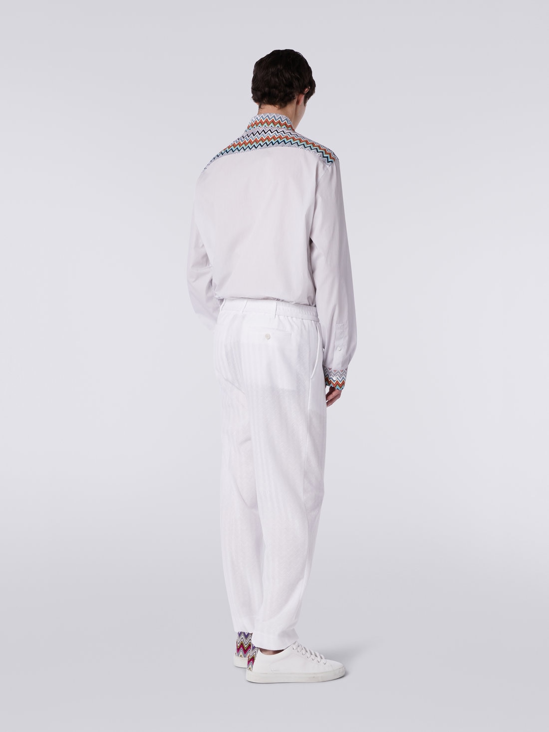 Pantalon à chevrons en viscose et coton avec pli repassé, Blanc  - US23SI00BR00L014001 - 3