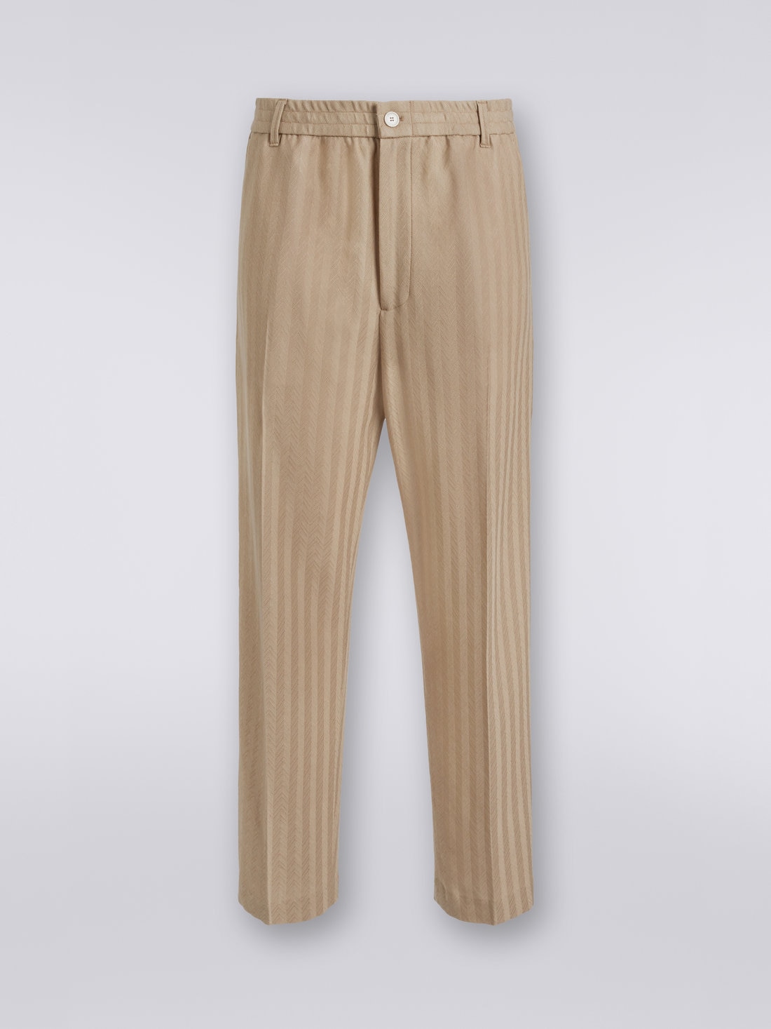 Pantaloni in viscosa e cotone chevron con piega stirata, Bianco  - US23SI00BR00L051307 - 0