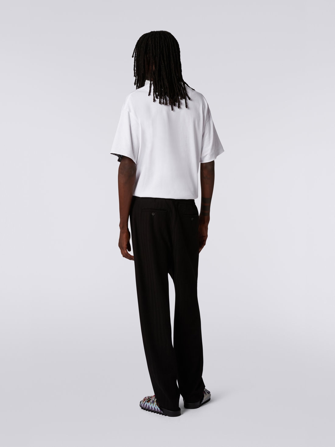 Viscose and cotton chevron trousers with ironed crease, Black    - US23SI00BR00L093911 - 3