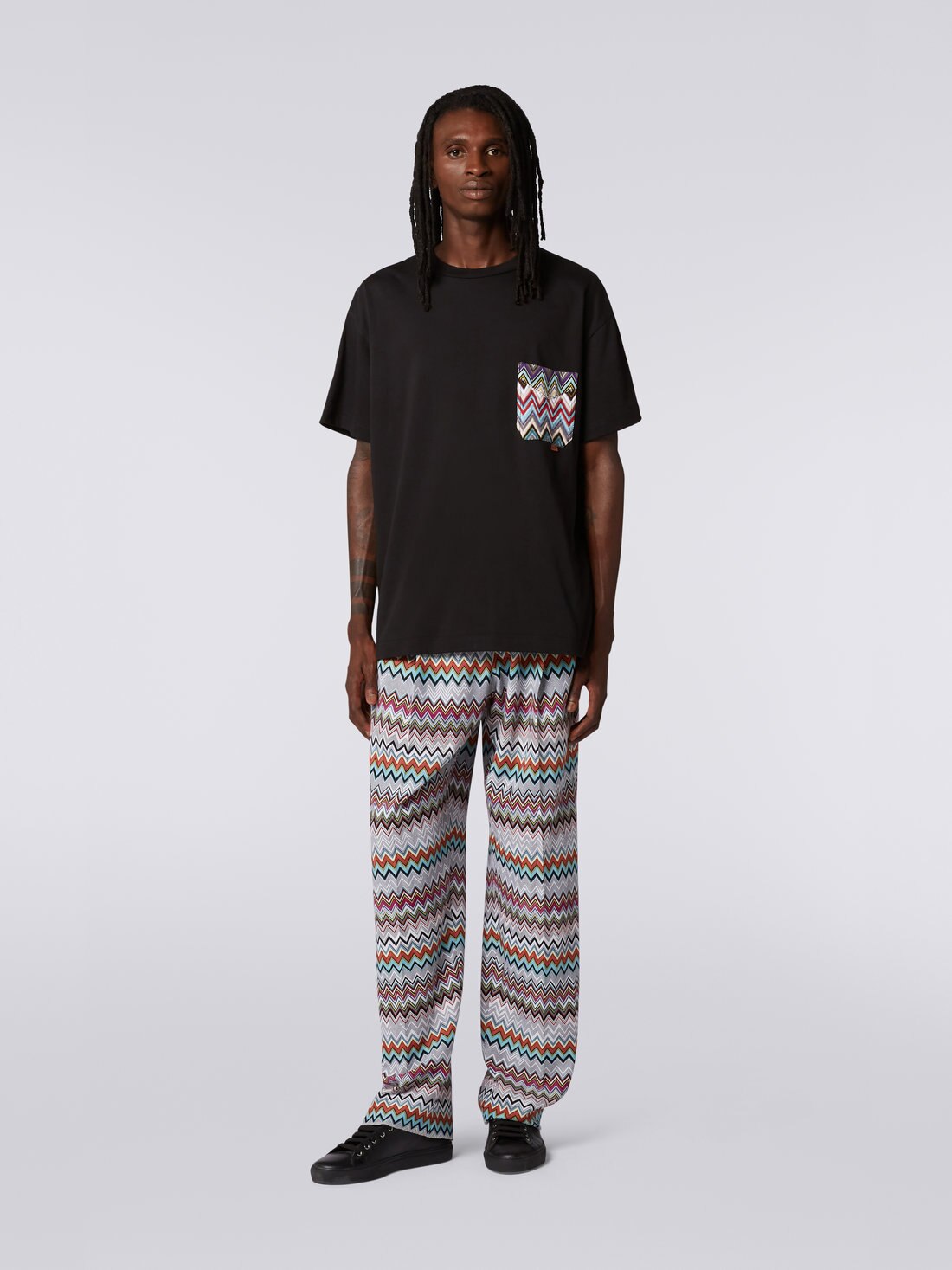 Pantalon à chevrons en coton et viscose mélangés, Multicolore  - 8051575734120 - 1