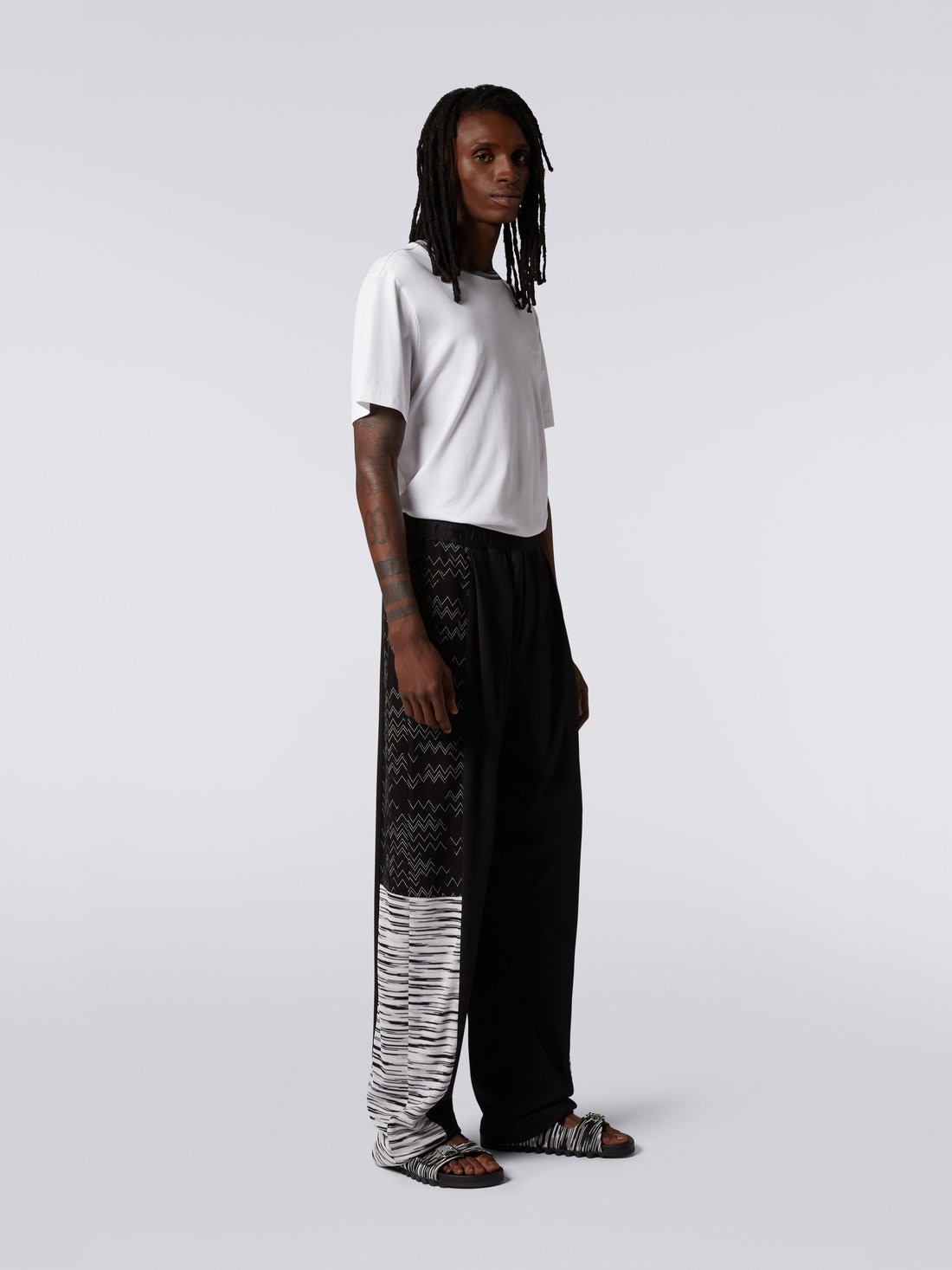 Cotton and viscose jogger trousers with inserts Black White