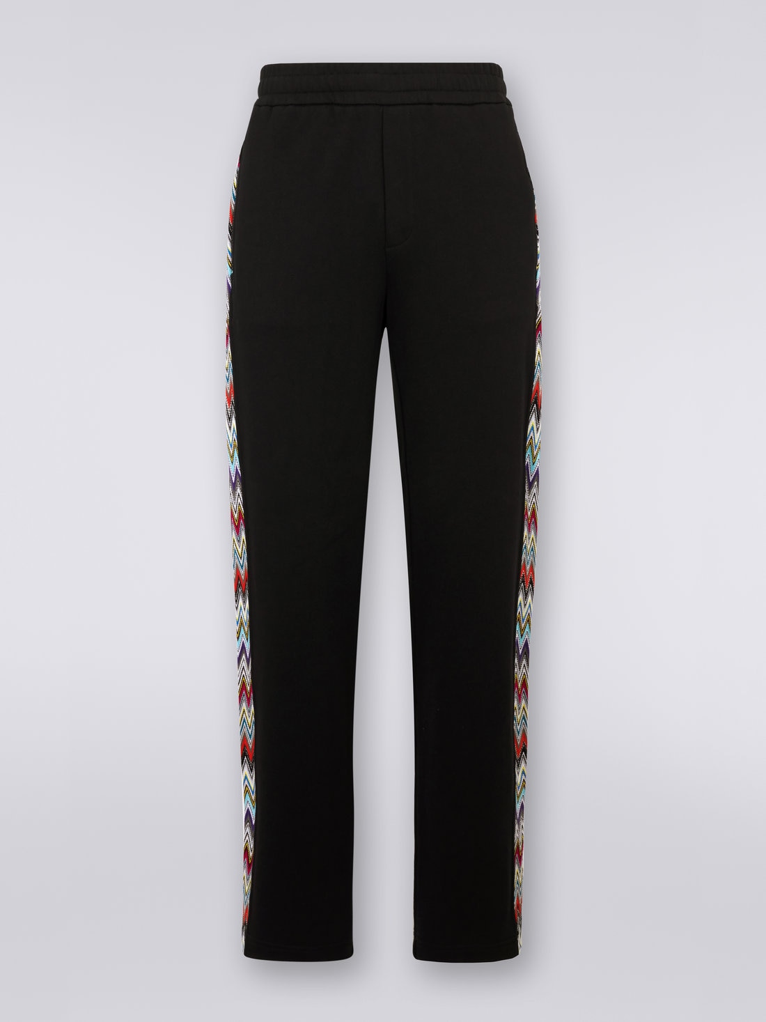 Cotton fleece sports trousers with chevron insert, Black    - US23SI0GBJ00DZS91DL - 0