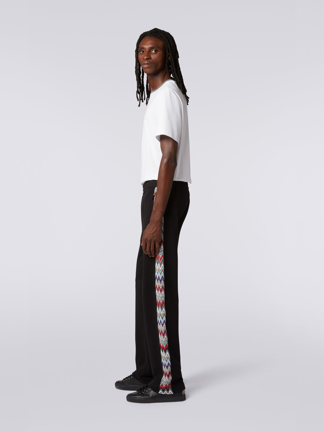 Cotton fleece sports trousers with chevron insert Black