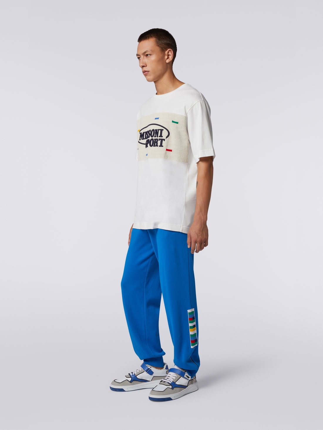 Cotton jogging bottoms with logo, Blue - US23SI0TBK023FS729T - 2