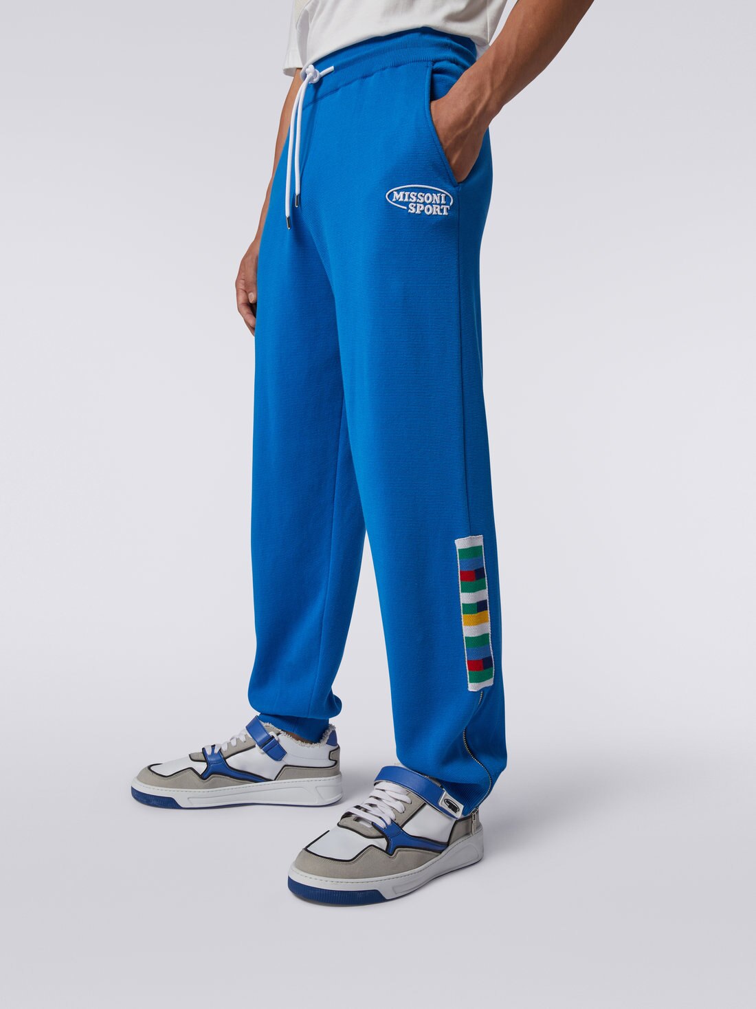 Cotton jogging bottoms with logo, Blue - 4