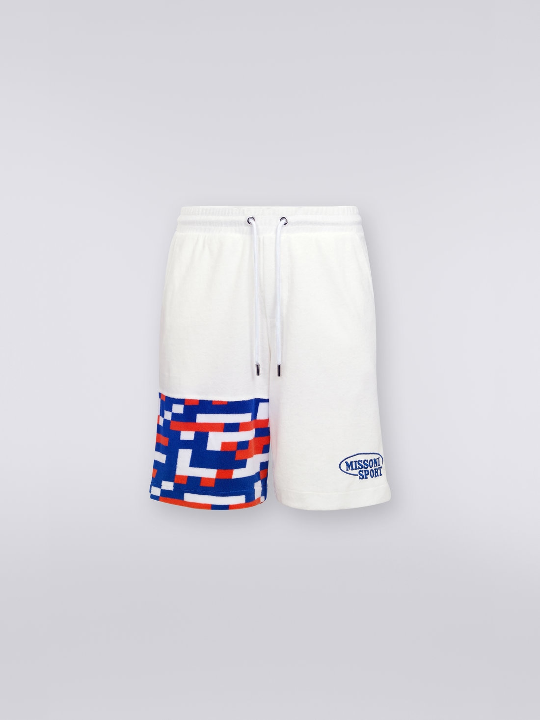 Cotton blend terry Bermuda shorts, Multicoloured - US23SI0UBJ00EMS017D - 0