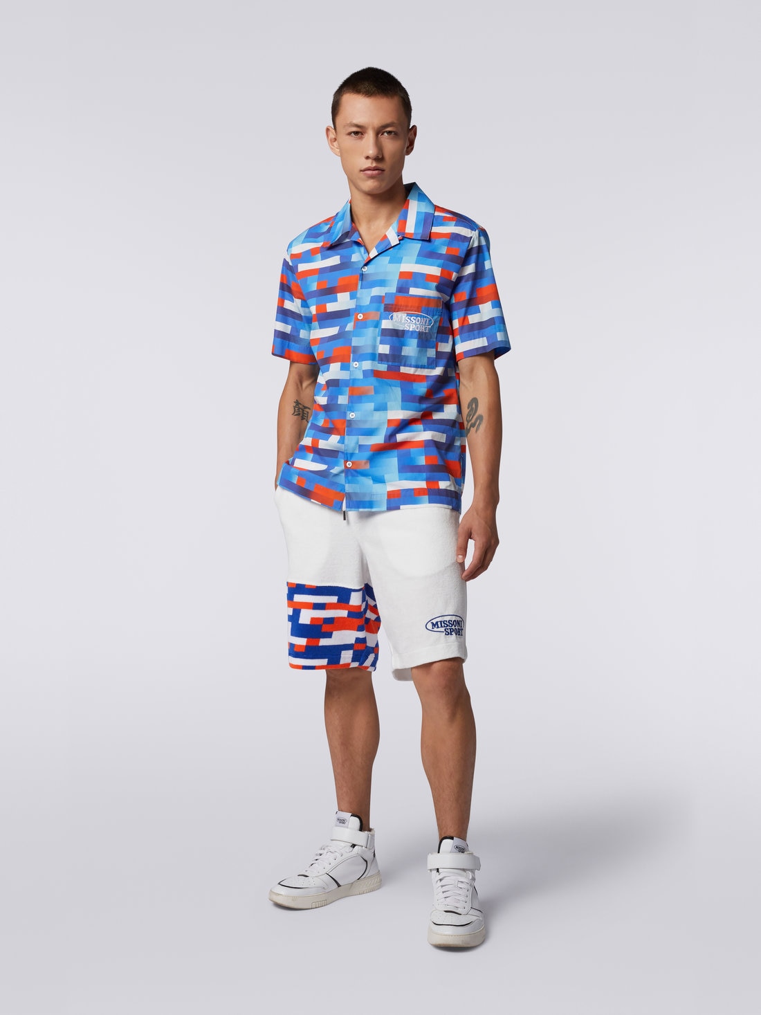 Cotton blend terry Bermuda shorts, Multicoloured - US23SI0UBJ00EMS017D - 1