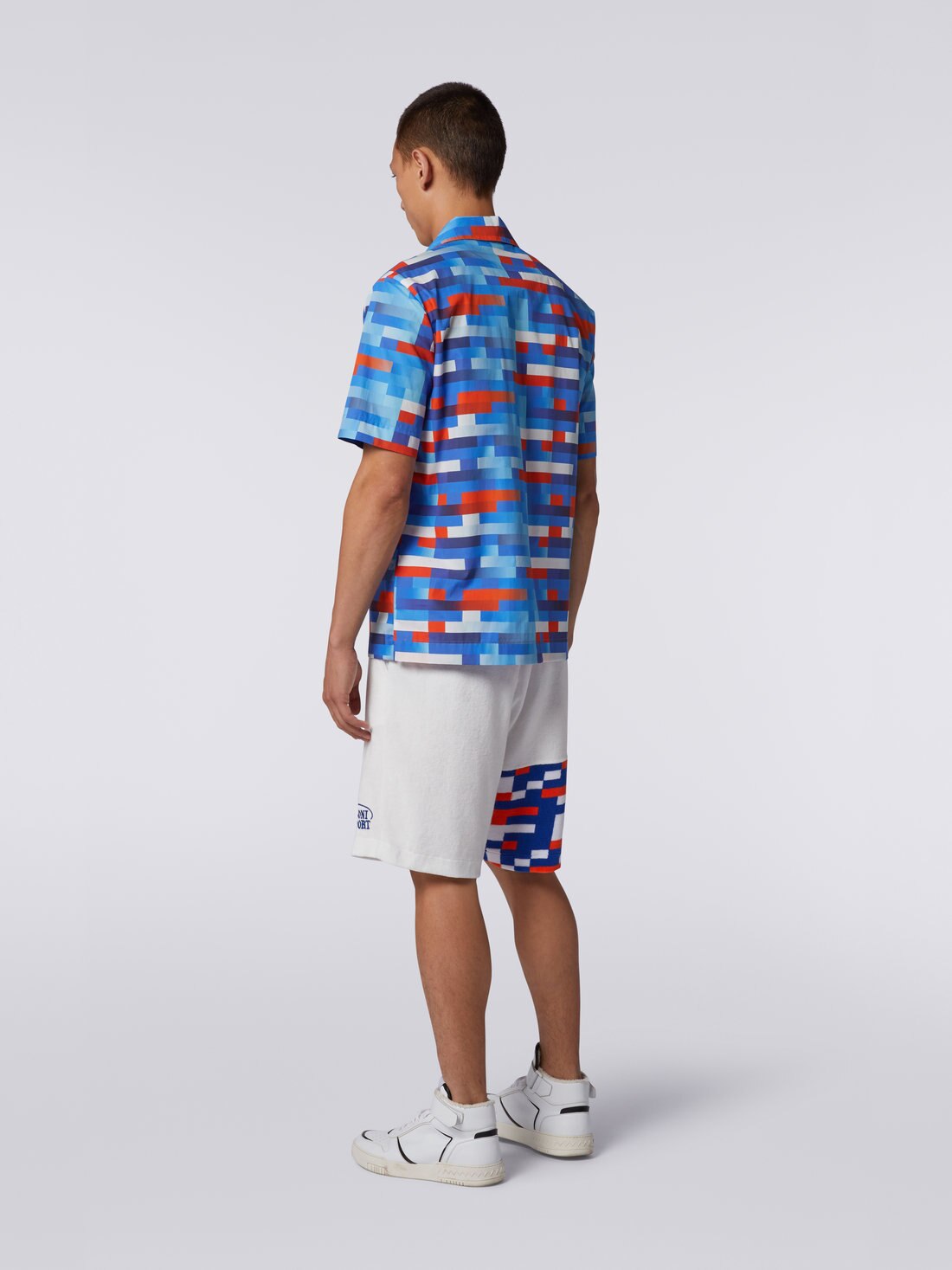 Cotton blend terry Bermuda shorts, Multicoloured - US23SI0UBJ00EMS017D - 3