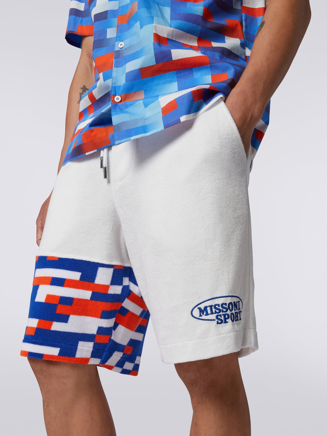 Cotton blend terry Bermuda shorts, Multicoloured - 4