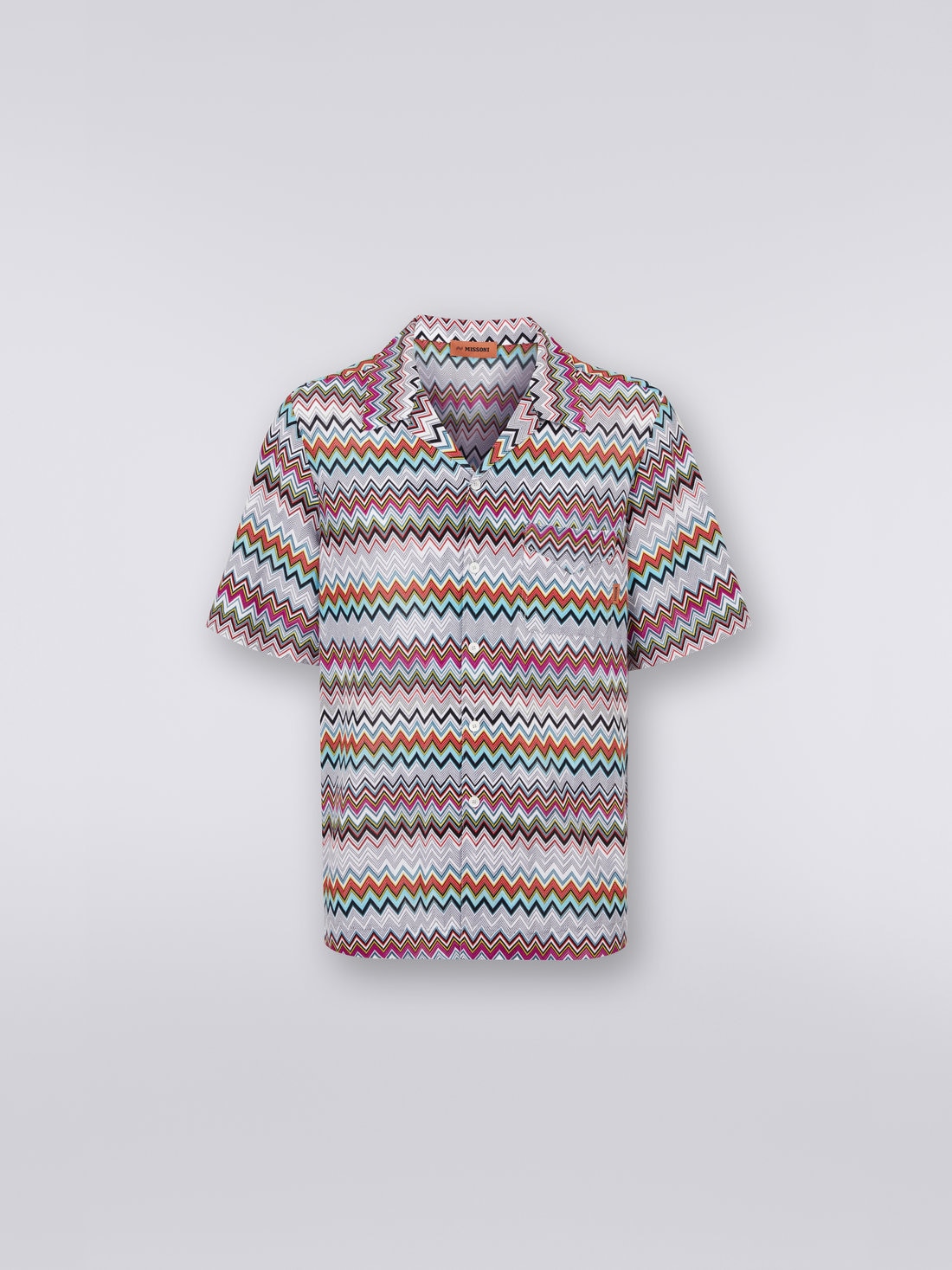 Short-sleeved cotton and viscose bowling shirt, Multicoloured  - 0