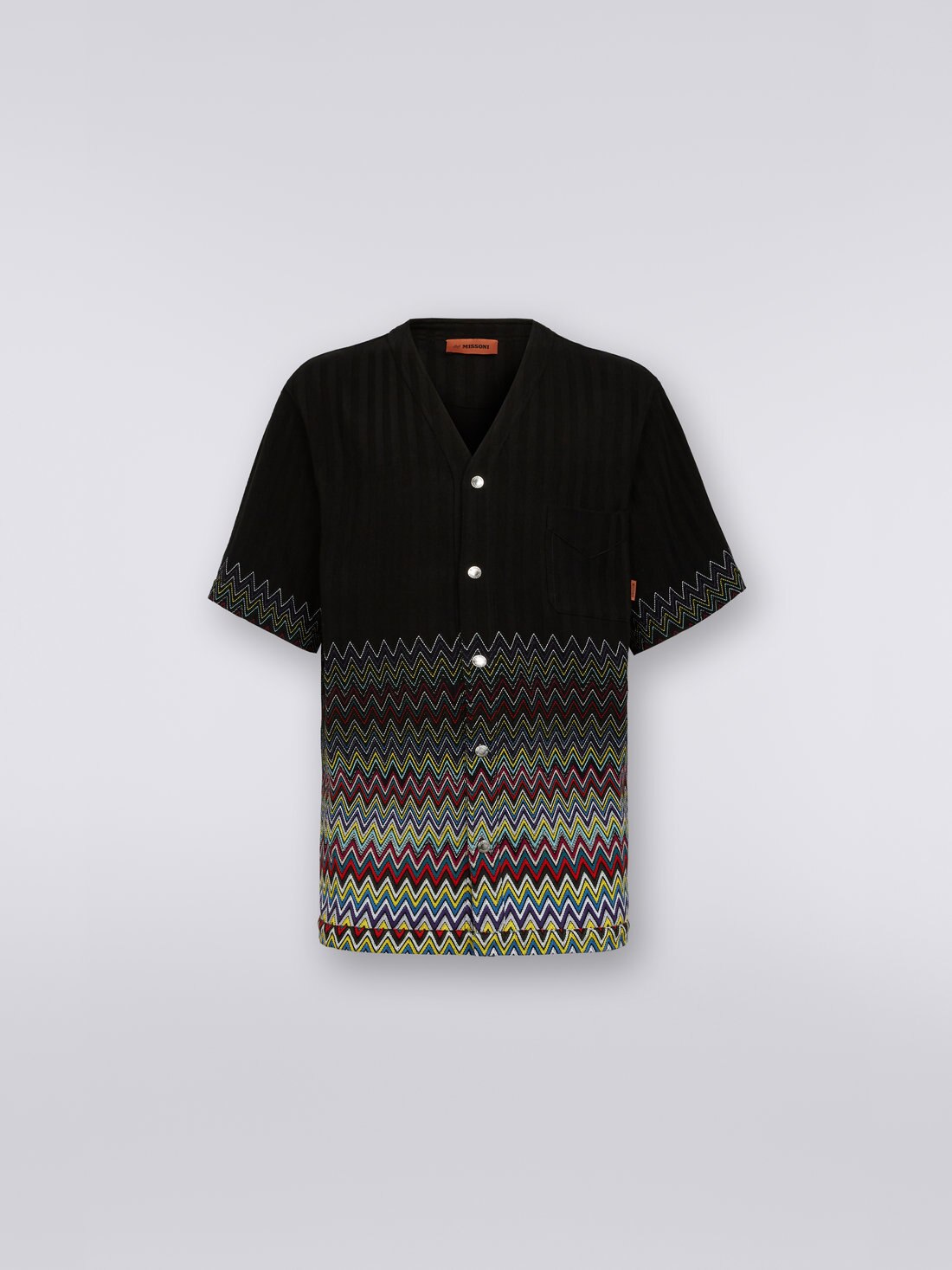 Zigzag print cotton tunic, Black    - US23SJ0DBR00KFS91DE - 0