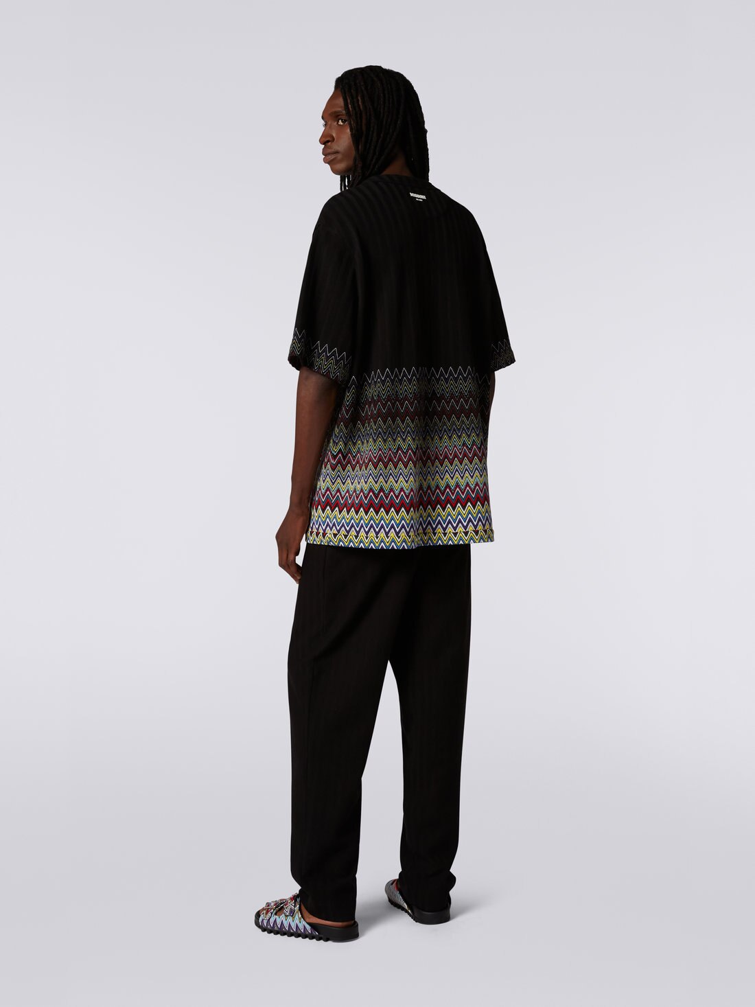 Zigzag print cotton tunic, Black    - US23SJ0DBR00KFS91DE - 3
