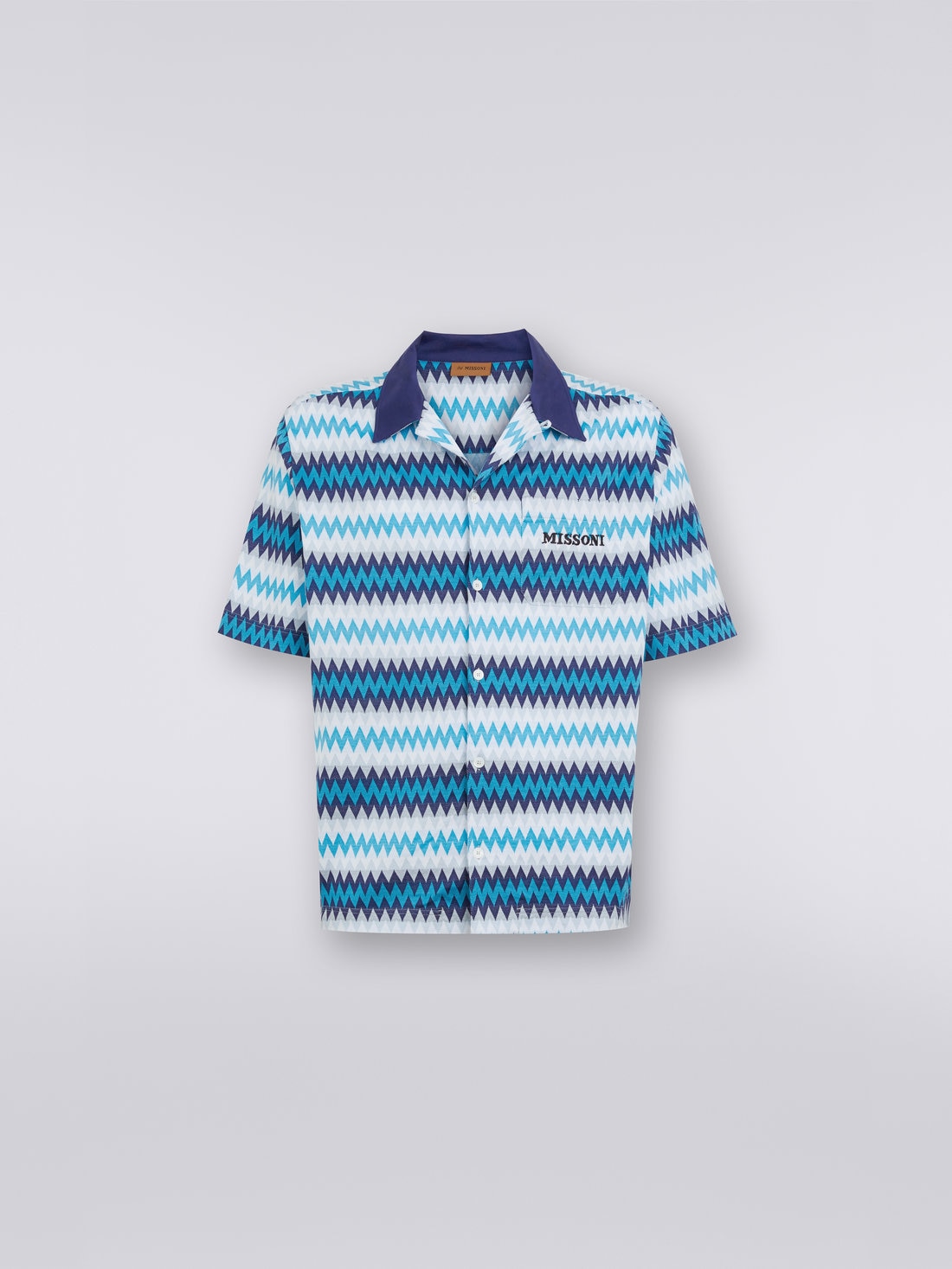 Kurzärmeliges Baumwollhemd, Blau - US23SJ0PBJ00BFS7292 - 0