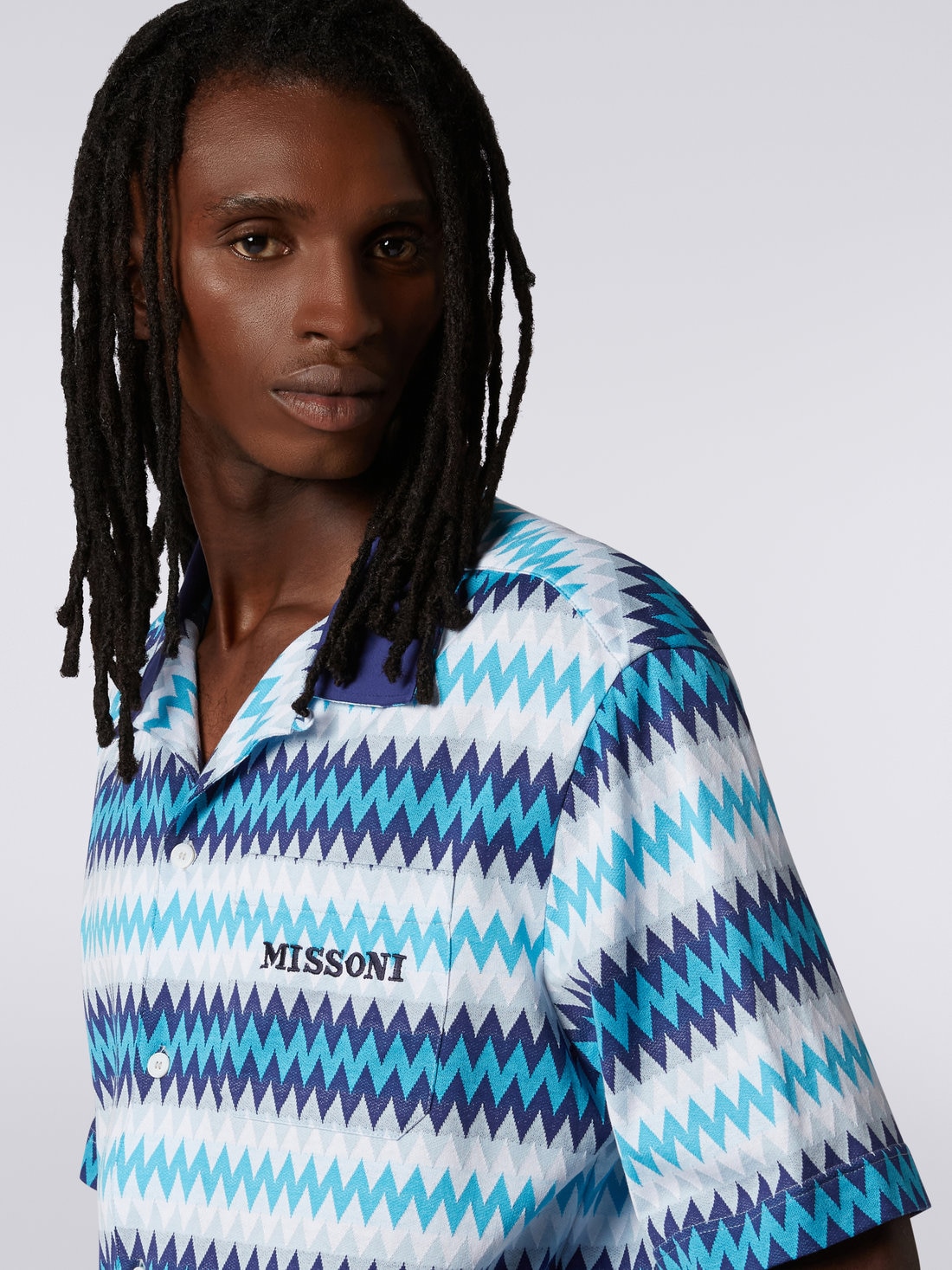 Short-sleeved cotton shirt, Blue - US23SJ0PBJ00BFS7292 - 4