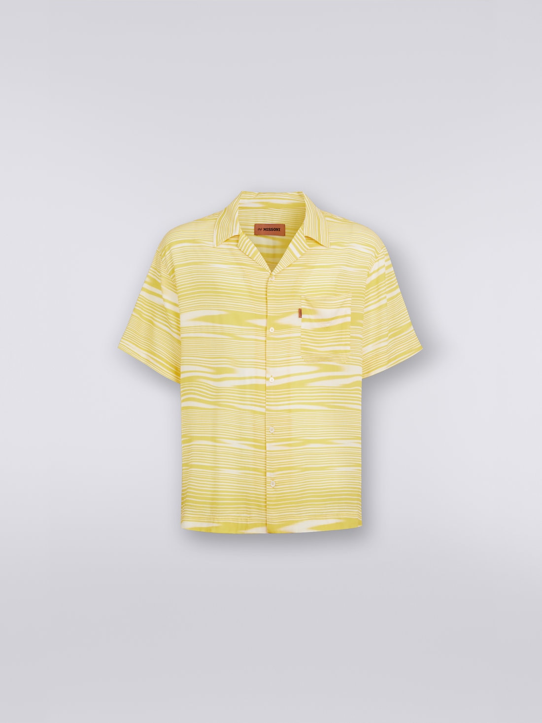 Short-sleeved viscose bowling shirt, White & Yellow - US23SJ0RBW00M3S109O - 0