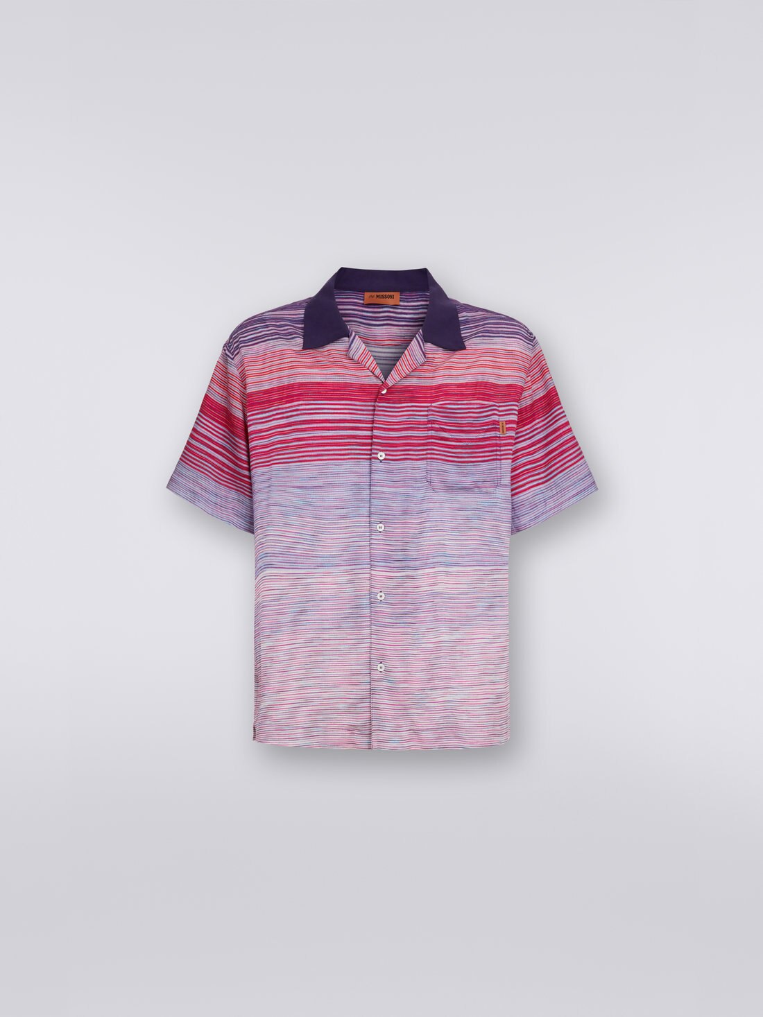 Chemise style bowling en coton à manches courtes, Rouge, Violet & Bleu Clair - US23SJ0RBW00M5F402H - 0