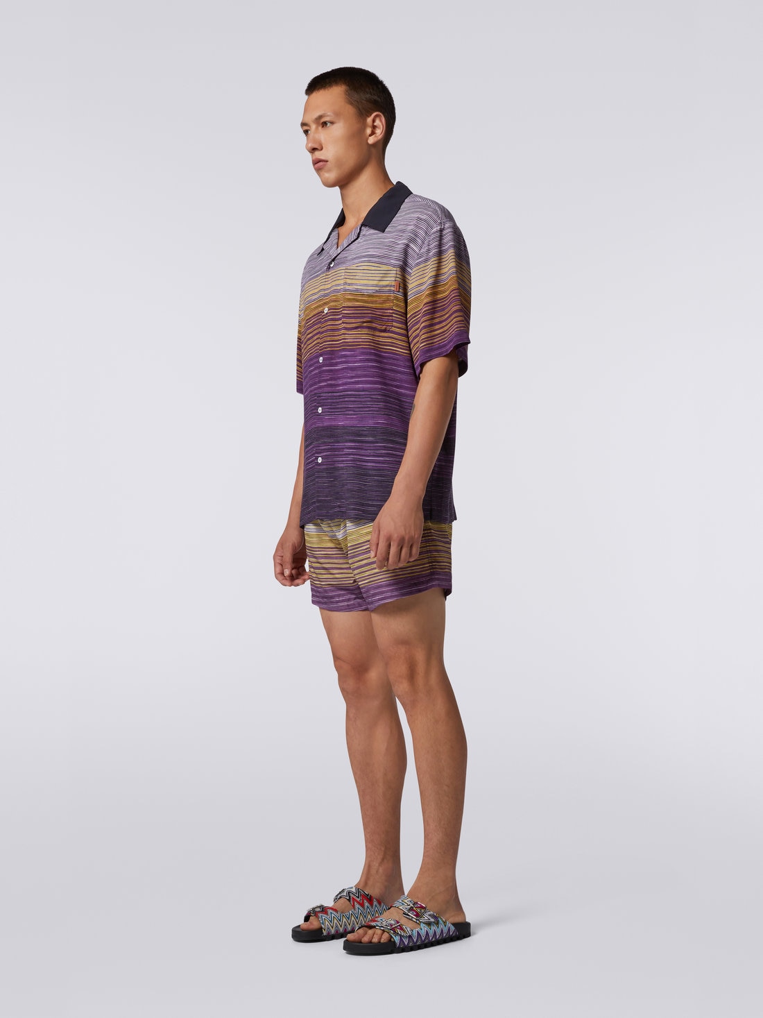 Short-sleeved cotton bowling shirt, Multicoloured - US23SJ0RBW00M5F500R - 2