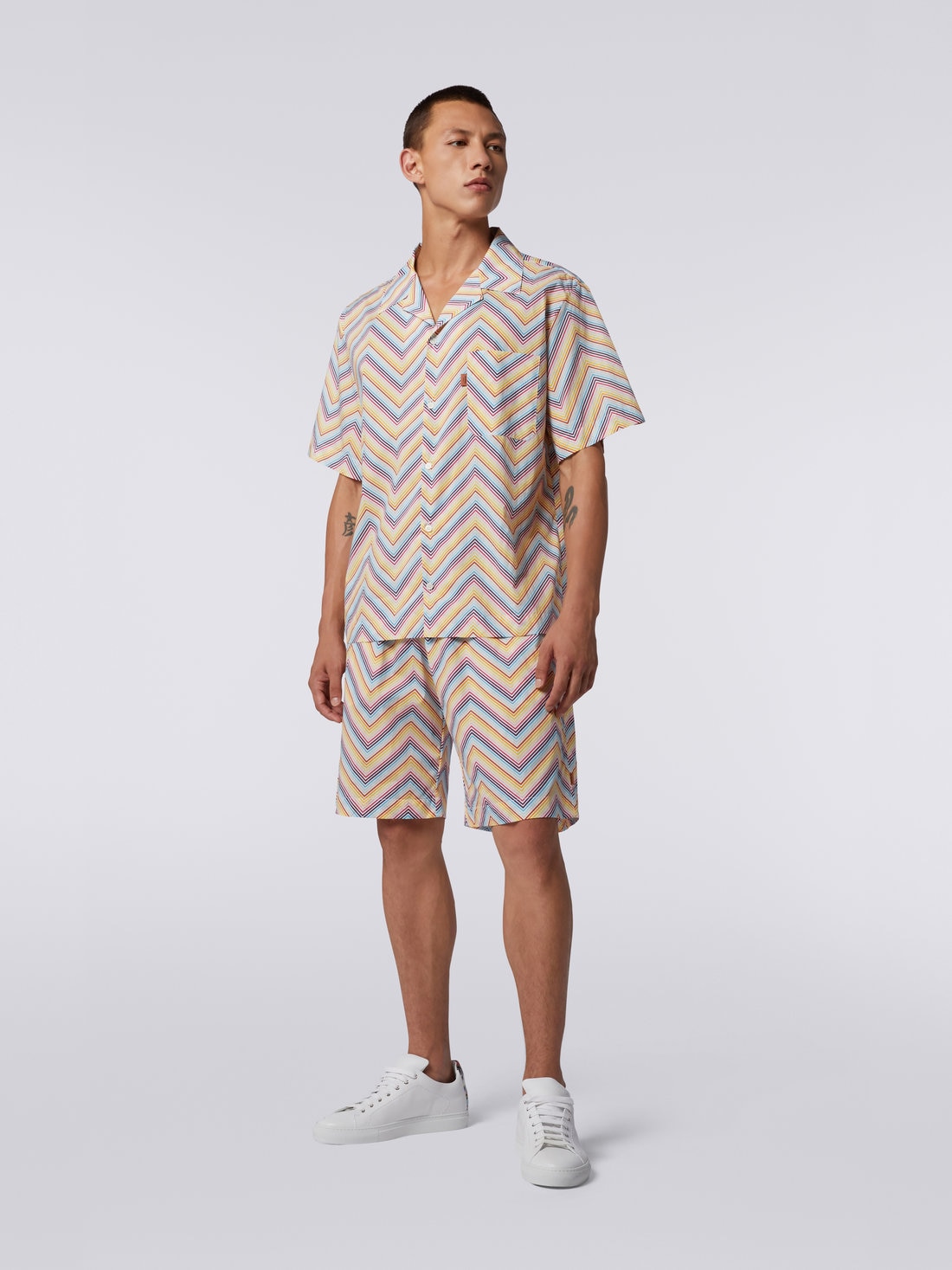 Short-sleeved cotton bowling shirt, Multicoloured  - US23SJ0RBW00MFS016L - 1