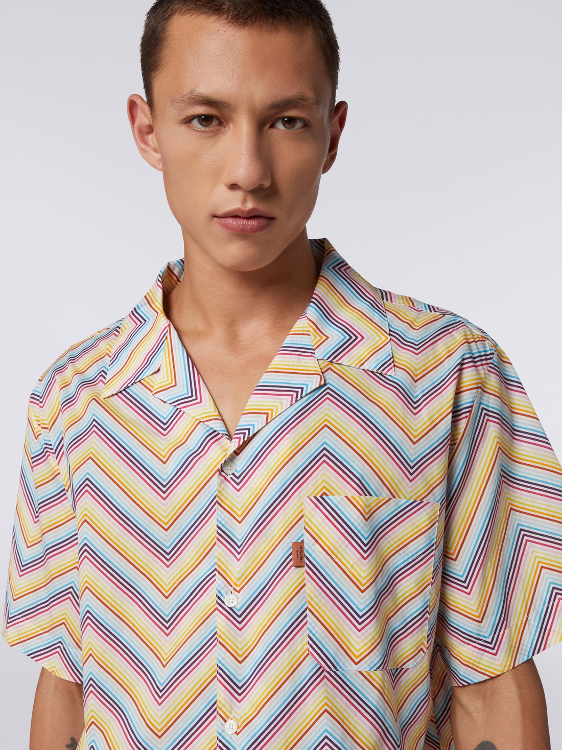 Short-sleeved cotton bowling shirt, Multicoloured  - US23SJ0RBW00MFS016L - 4