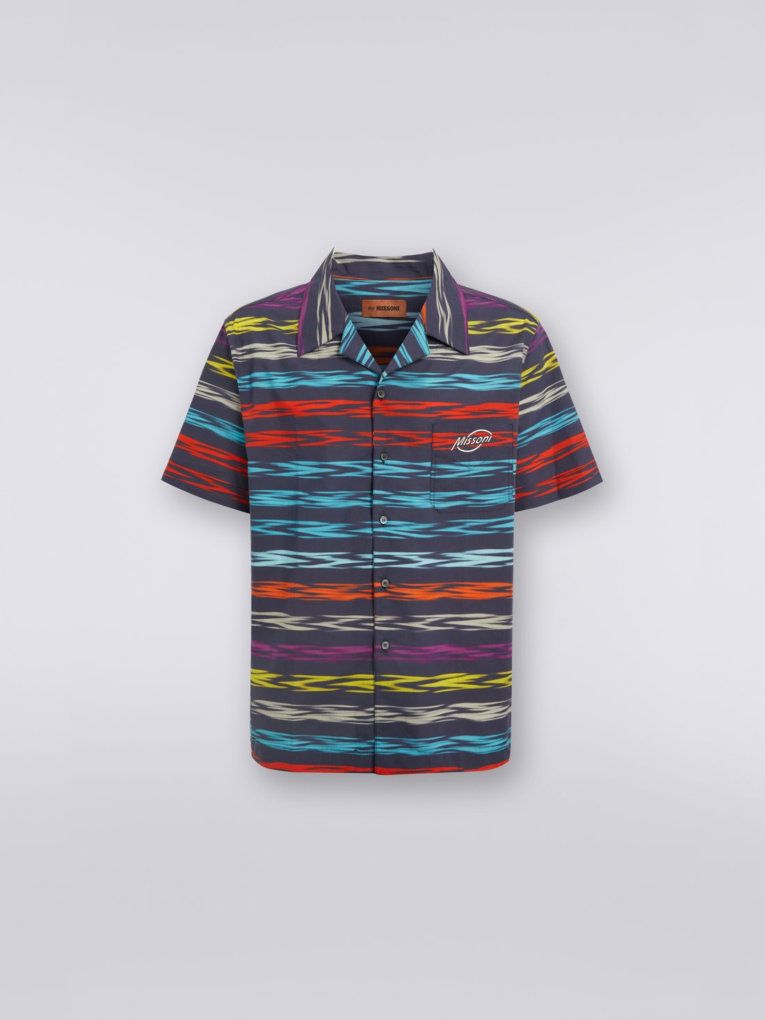 Oversized short-sleeved bowling shirt with logo, Multicoloured  - US23SJ0SBW00NCS72AO - 0