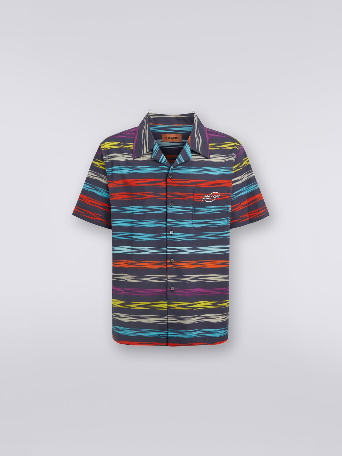 Chemise style bowling oversize à manches courtes et logo, Multicolore  - US23SJ0SBW00NCS72AO - 0