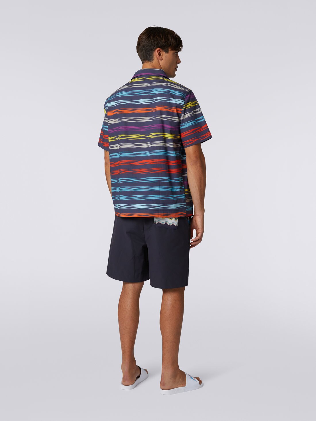 Oversized short-sleeved bowling shirt with logo, Multicoloured  - US23SJ0SBW00NCS72AO - 3