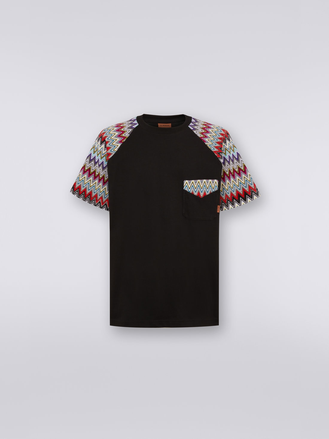 T-shirt girocollo in cotone con inserti in maglia, Nero    - US23SL0ABJ00E1S91DL - 0