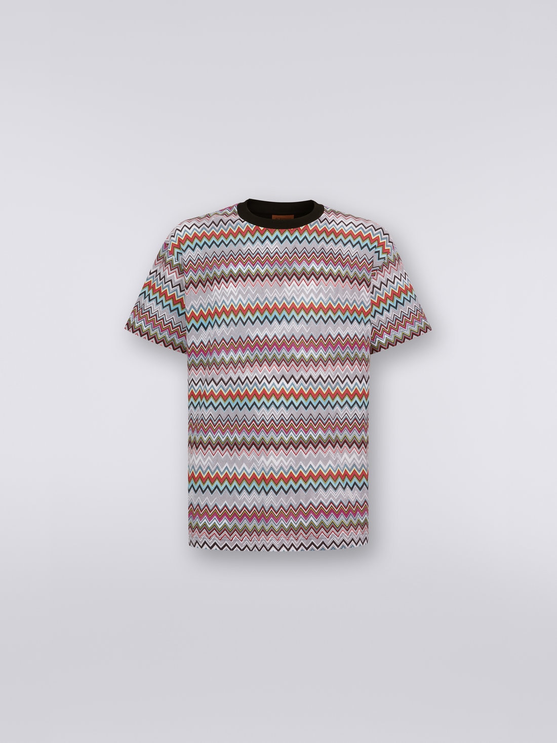 T-shirt à col ras du cou en coton et viscose zigzag, Multicolore  - US23SL0BBR00KESM8LK - 0