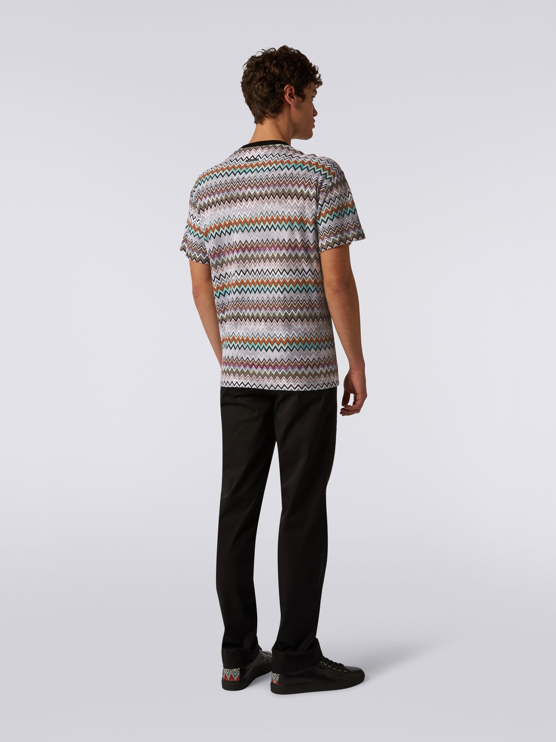 Cotton and viscose zigzag crew-neck T-shirt, Multicoloured  - US23SL0BBR00KESM8LK - 3