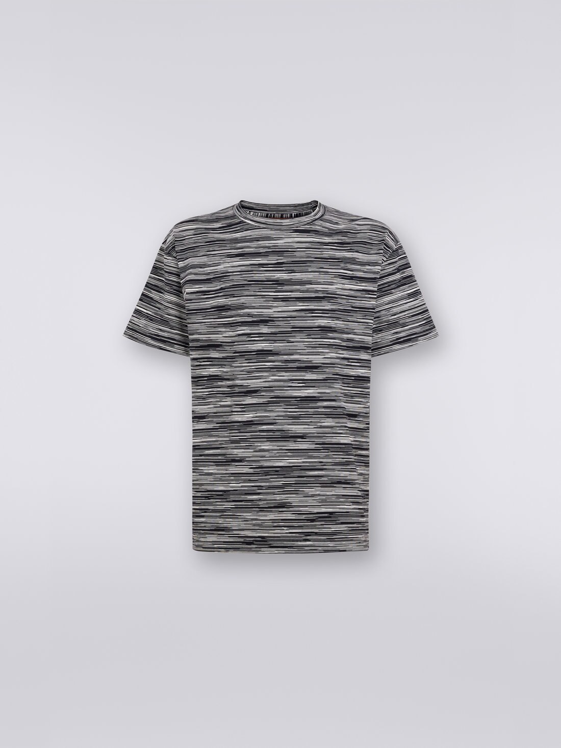 T-shirt à col ras du cou en jersey de coton flammé, Noir & Blanc - US23SL12BJ0001F901B - 0
