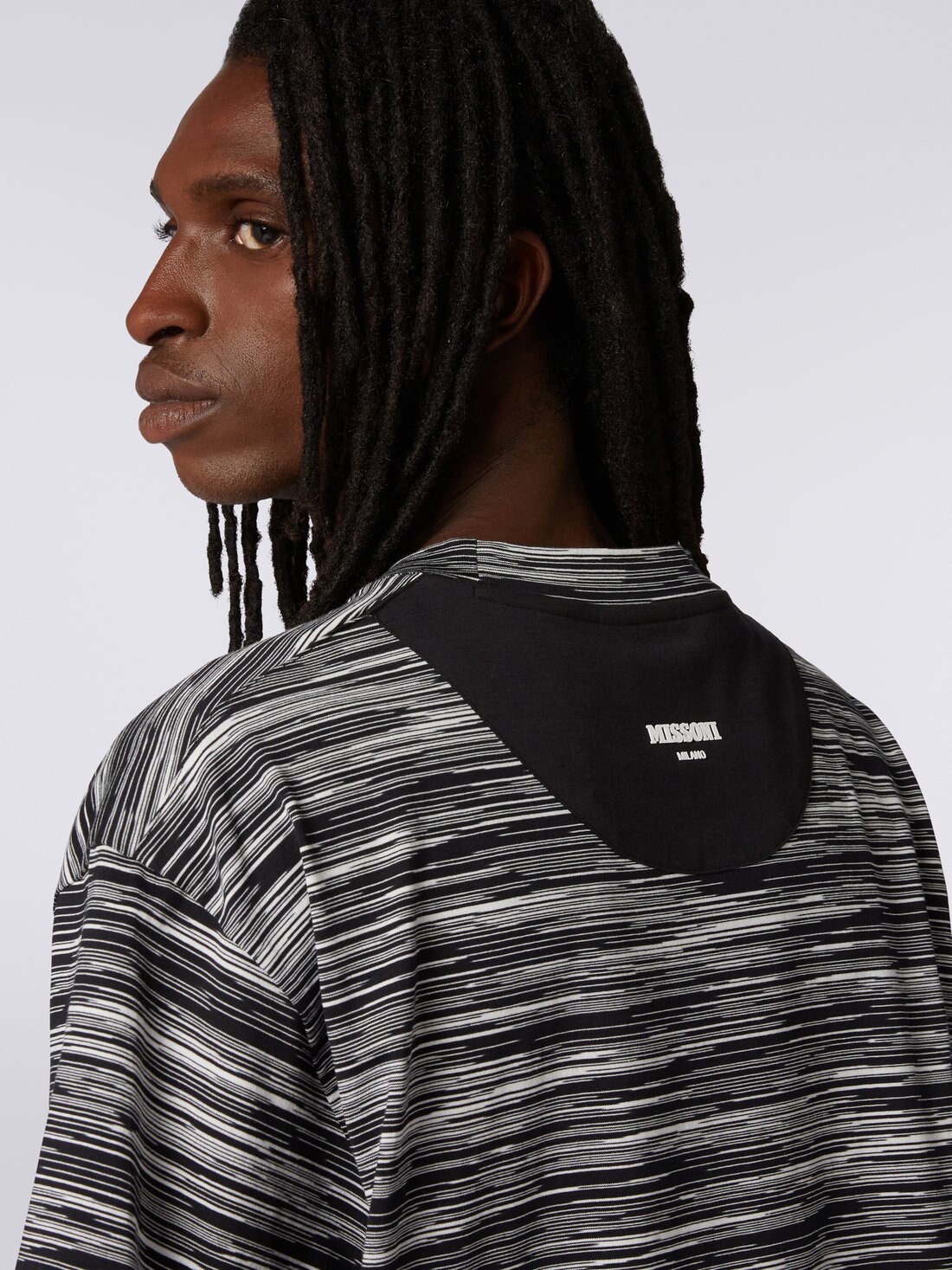 T-shirt à col ras du cou en jersey de coton flammé, Noir & Blanc - US23SL12BJ0001F901B - 4
