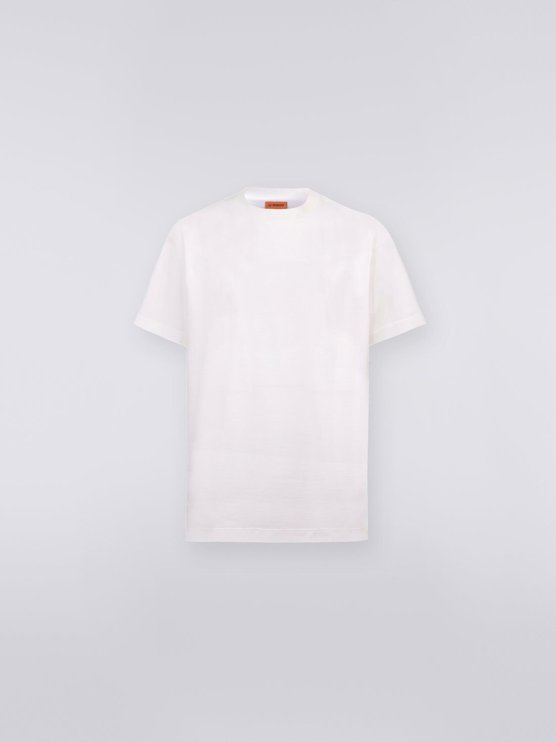 T-shirt girocollo a maniche corte in cotone con logo, Bianco & Celeste - 8051575715402 - 0