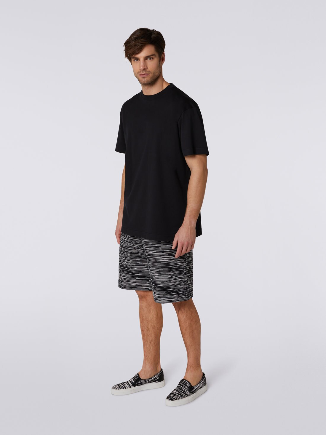 Short-sleeved cotton crew-neck T-shirt with logo, Black & White - 8051575747021 - 2