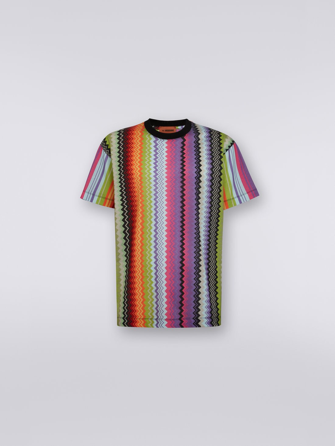 T-shirt girocollo in cotone con stampa a zig zag, Multicolore  - US23SL19BJ00EWS505W - 0