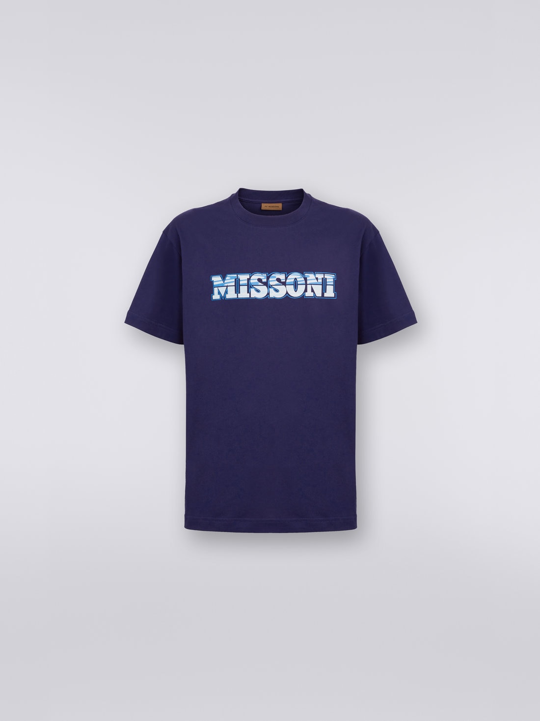 T-shirt girocollo in jersey di cotone stampa logo, Blu - US23SL19BJ00EXS7297 - 0