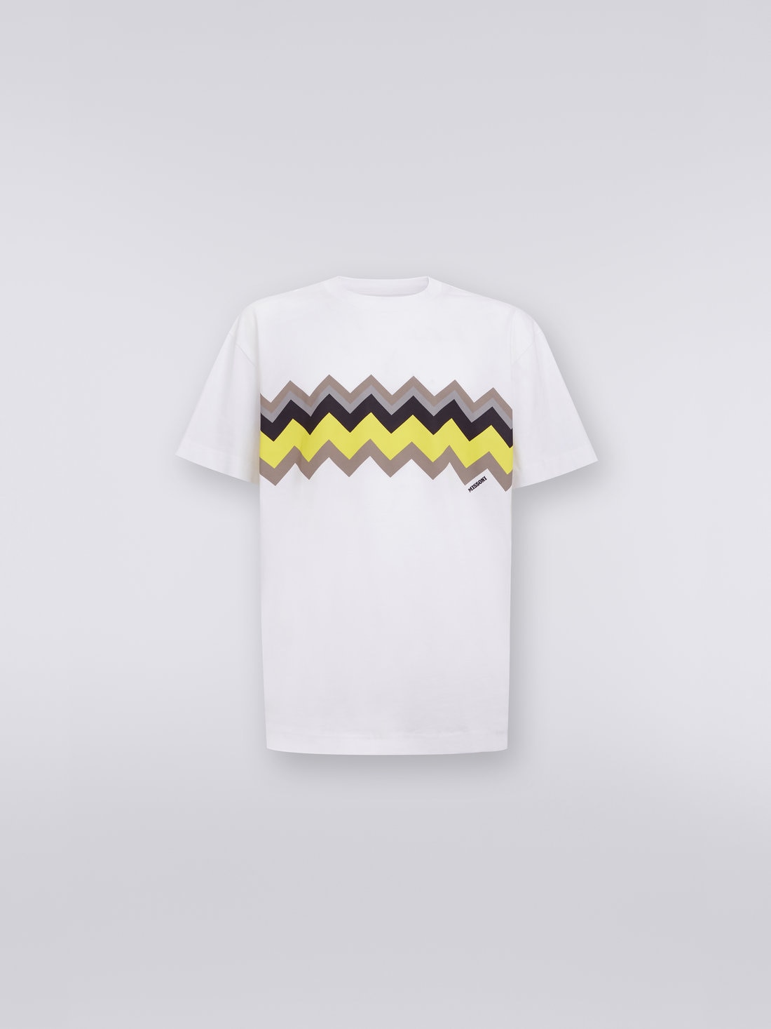 T-shirt à col ras du cou en jersey de coton zigzag, Blanc, Jaune & Gris - US23SL19BJ00EYS109R - 0