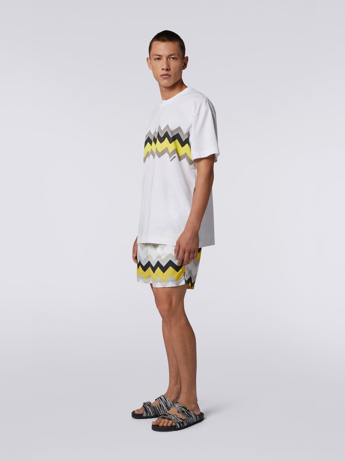 T-shirt girocollo in jersey di cotone zig zag, Bianco, Giallo &  Grigio - US23SL19BJ00EYS109R - 2