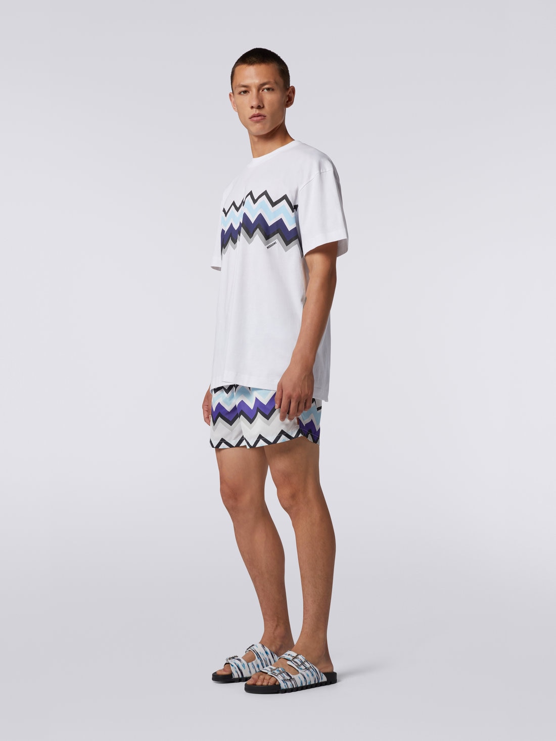 Zigzag cotton jersey crew-neck T-shirt, White, Black & Blue   - US23SL19BJ00EYS7296 - 2