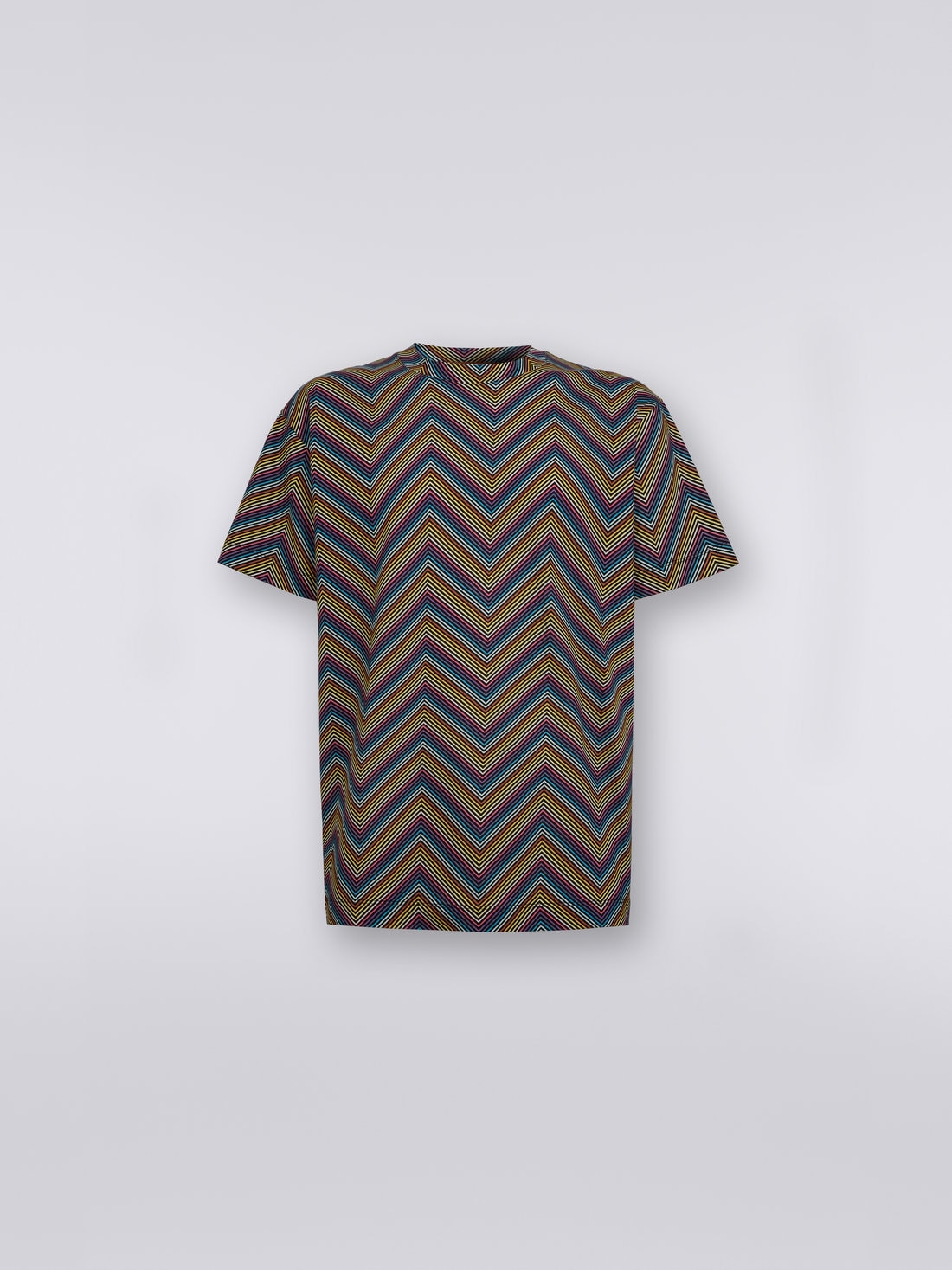 T-shirt en coton à col ras du cou avec imprimé zigzag intégral, Multicolore  - US23SL19BJ00EZS91DJ - 0