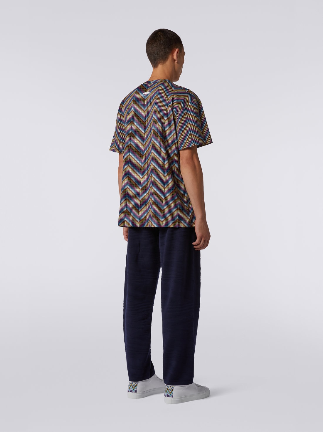 T-shirt en coton à col ras du cou avec imprimé zigzag intégral, Multicolore  - US23SL19BJ00EZS91DJ - 3