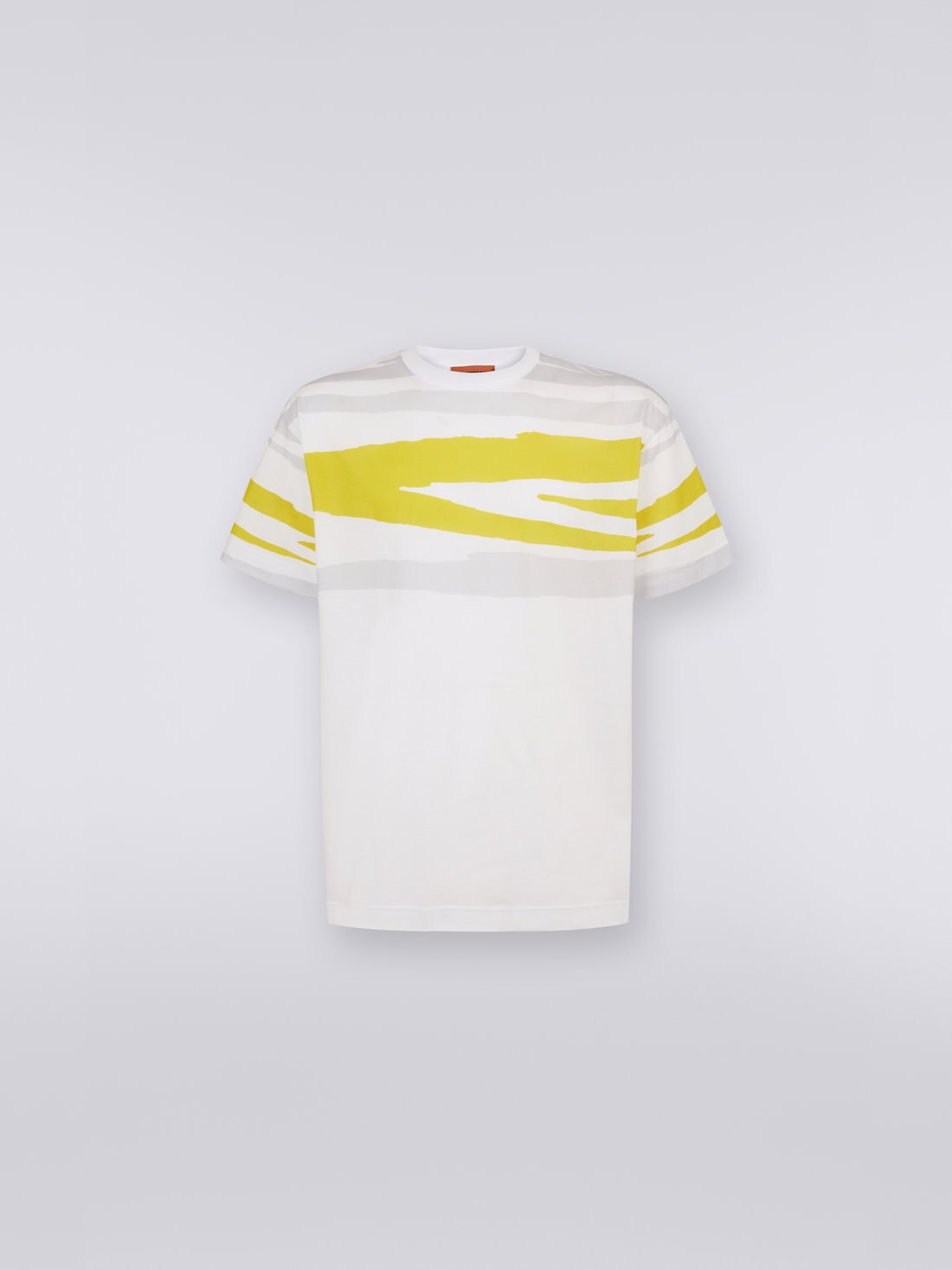 T-shirt girocollo in jersey di cotone fiammato, Bianco, Giallo &  Grigio - US23SL19BJ00F3S109S - 0