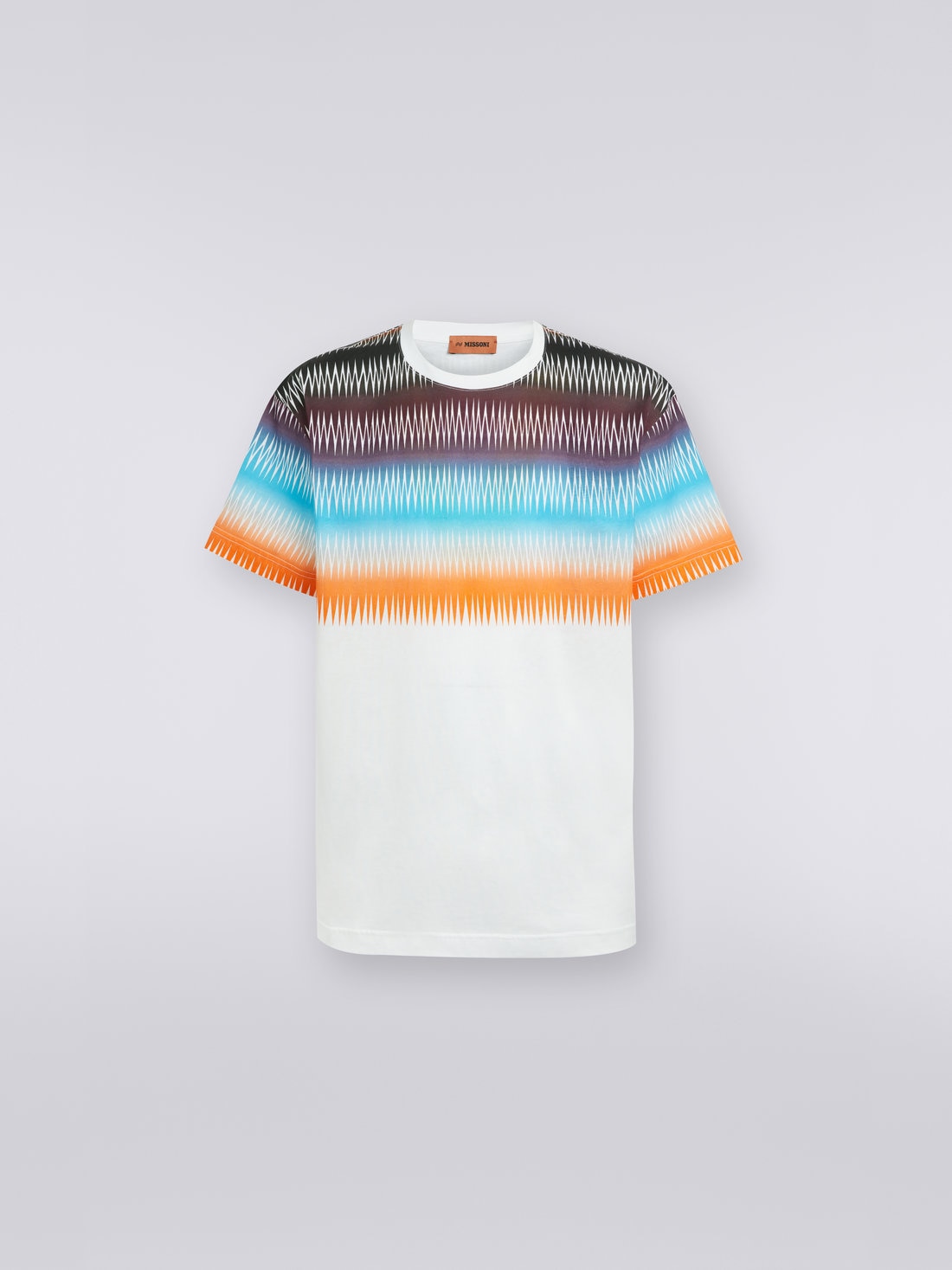 Oversized cotton crew-neck T-shirt with dégradé zigzag print, Multicoloured - 0