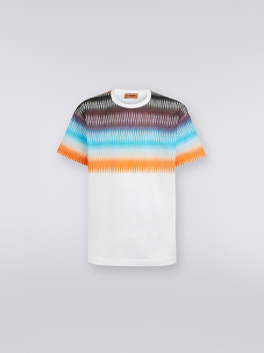 T-shirt à col rond oversize en coton avec zigzag dégradé, Multicolore  - US23SL19BJ00FPS0187 - 0