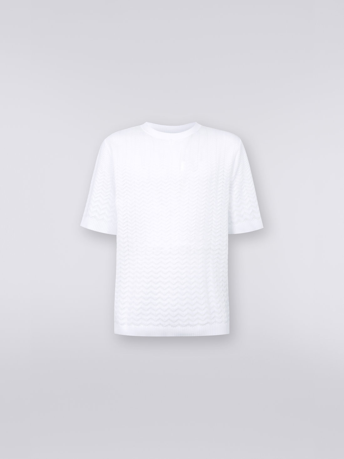 T-shirt girocollo in cotone con chevron tono su tono, Bianco  - US23SL1DBK021TS0177 - 0