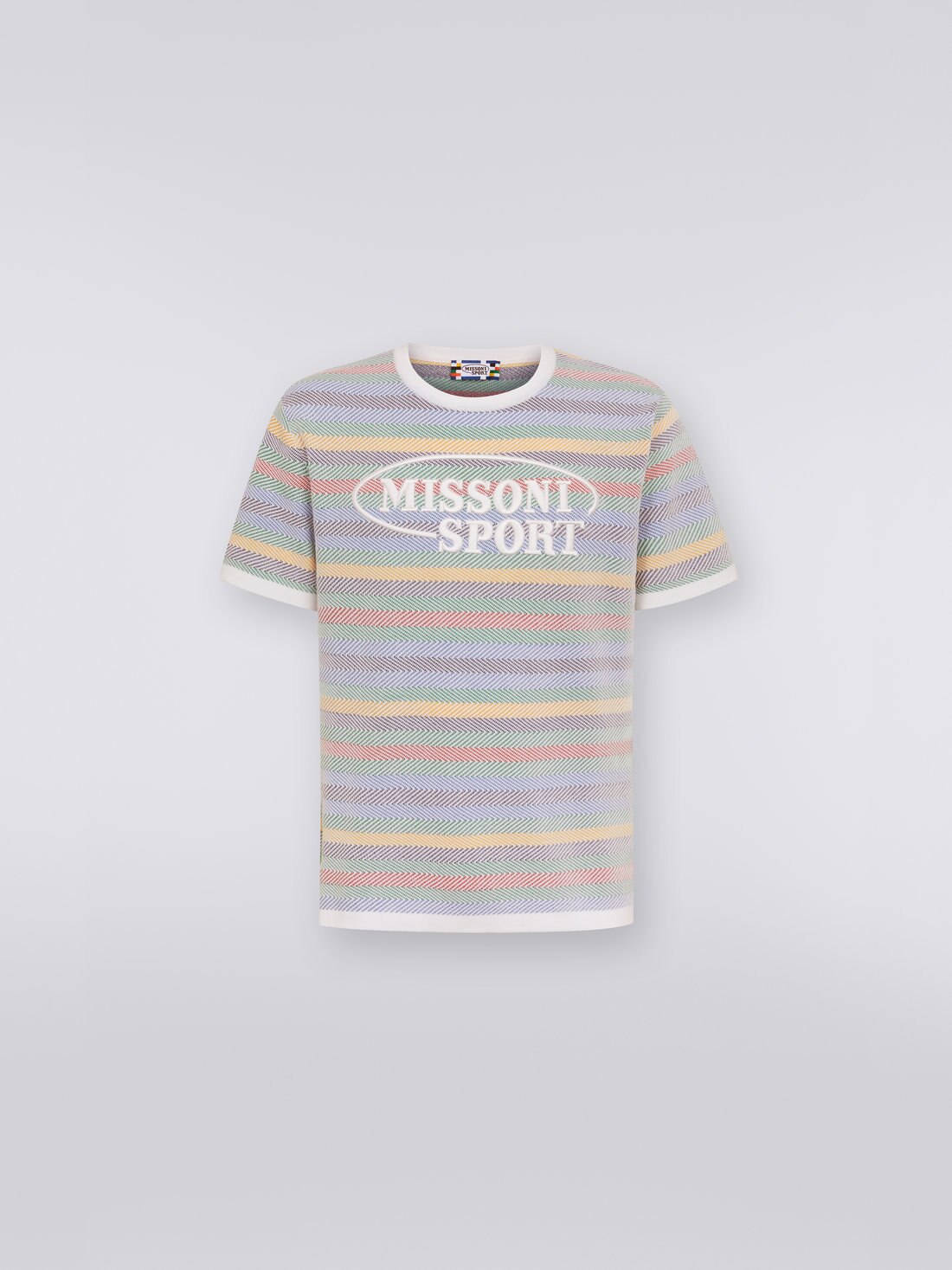 Rundhals-T-Shirt mit Jacquard-Verarbeitung und Streifen aus Strick, Mehrfarbig  - 8051575688836 - 0