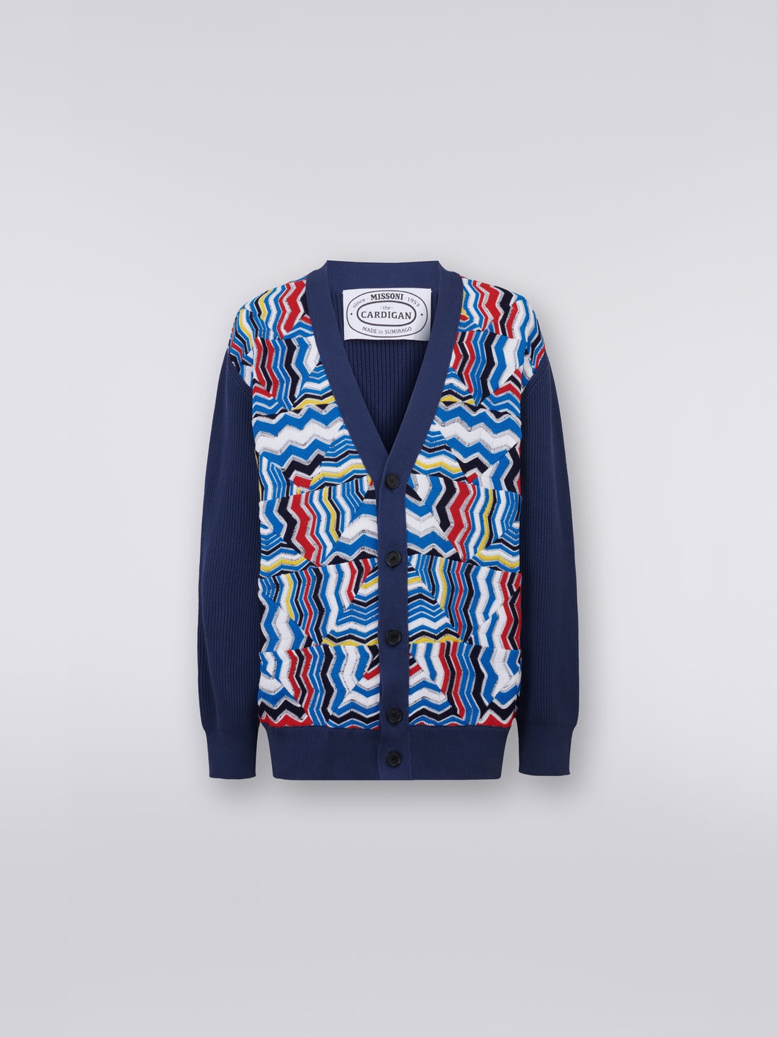 Cardigan oversize en viscose avec empiècements en patchwork, Bleu - US23SM0NBK023IS7291 - 0