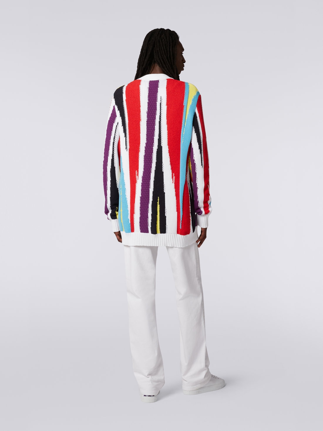 Cotton blend cardigan with multi-point intarsia details, Multicoloured - US23SM0PBK023JSM8MV - 3